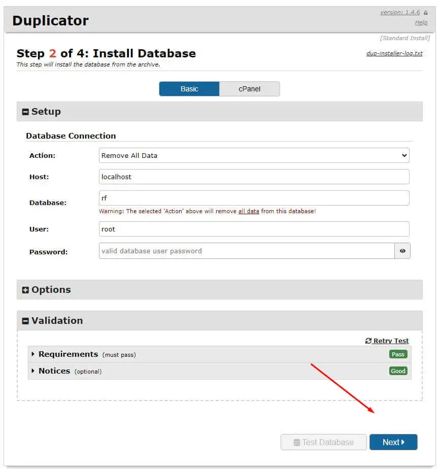 Hướng dẫn cài đặt website bằng Duplicator 3 duplicator step 2 of 4