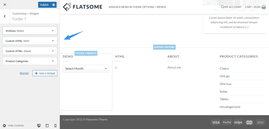 Lưu bản nháp tự động thêm các widget vào flatsome