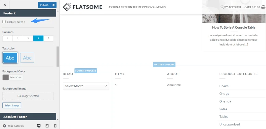 Lưu bản nháp tự động disable footer 2 trên theme flatsome
